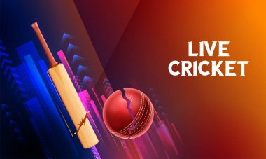 Spor arka planında kriket şampiyonası sopası ve topunun gösterimi