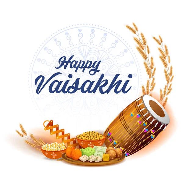 Ilustrasi Happy Vaisakhi Punjabi Festival Panen Musim Semi Latar Belakang - Stok Vektor