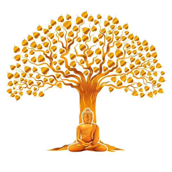 仏教祭のための菩提樹の下の瞑想における主仏のイラスト Happy Buddha Purnima Vesak — ストックベクタ