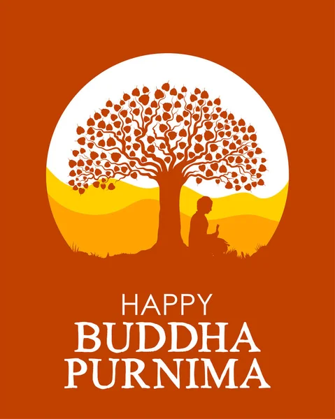 Illustration Lord Buddha Meditation Bodhi Tree Buddhist Festival Happy Buddha — Vector de stock