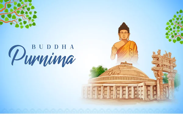 仏教祭のための菩提樹の下の瞑想における主仏のイラスト Happy Buddha Purnima Vesak — ストックベクタ