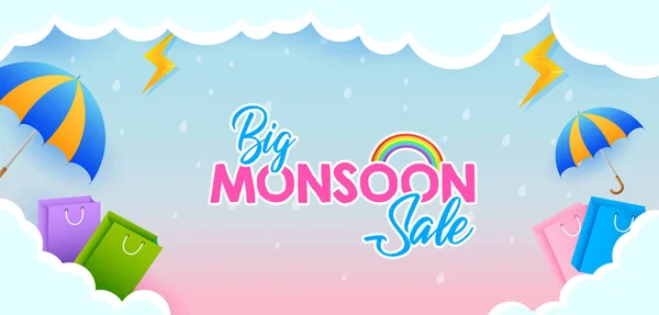 Illustration Sale Promotion Flyer Banner Background Template Monsoon Sale Discount — Stock Vector