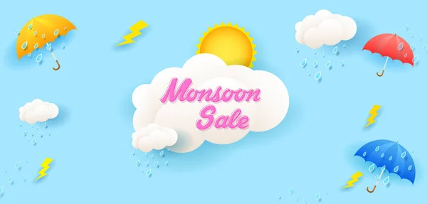 Illustration Försäljning Och Marknadsföring Flyer Banner Bakgrund Mall För Monsoon — Stock vektor