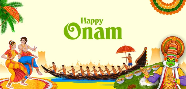 Illust Snakeboat Race Onam Celebration Background Happy Onam Festival South — Vetor de Stock