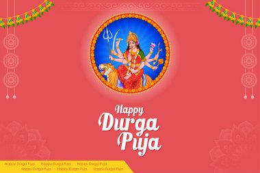 illustration of Goddess Durga Face in Happy Durga Puja Subh Navratri Indian religious festival background