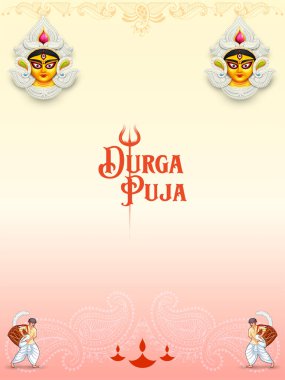 illustration of Goddess Durga Face in Happy Durga Puja Subh Navratri Indian religious festival background