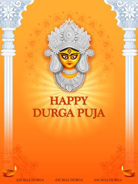 illustration of Goddess Durga Face in Happy Durga Puja Subh Navratri Indian religious festival background
