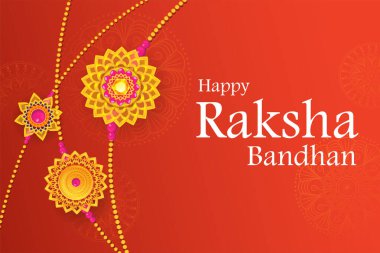 Raksha Bandhan için dekoratif Rakhi ile satış reklamları için tebrik kartı ve şablon afişi, kardeş kaynaşması kutlamaları için Hint festivali