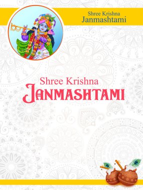 Hindistan 'ın Mutlu Janmashtami festivalinde flüt çalan Tanrı Krishna' nın resmi.