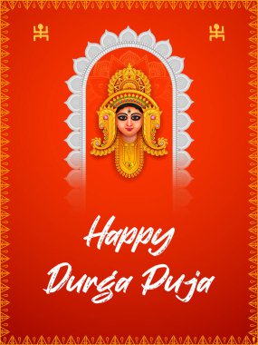 illustration of Goddess Durga Face in Happy Durga Puja Subh Navratri Indian religious festival background