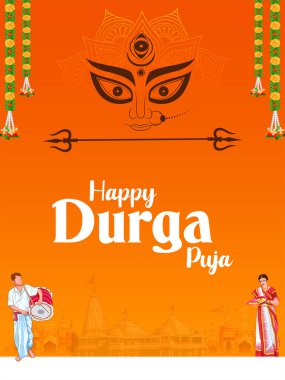 illustration of Goddess Durga Face in Happy Durga Puja Subh Navratri Indian religious festival background