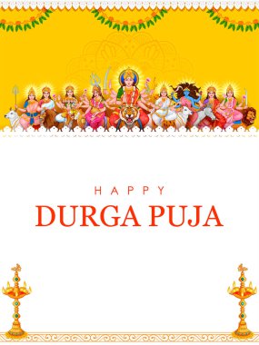 illustration of Goddess Durga Face in Happy Durga Puja Subh Navratri Indian religious festival background