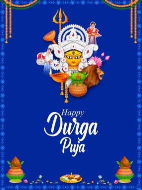 illustration of Goddess Durga Face in Happy Durga Puja Subh Navratri Indian religious festival background