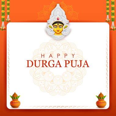 illustration of Goddess Durga Face in Happy Durga Puja Subh Navratri Indian religious festival background