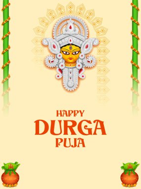 illustration of Goddess Durga Face in Happy Durga Puja Subh Navratri Indian religious festival background