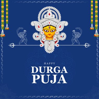 illustration of Goddess Durga Face in Happy Durga Puja Subh Navratri Indian religious festival background