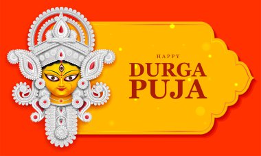 illustration of Goddess Durga Face in Happy Durga Puja Subh Navratri Indian religious festival background