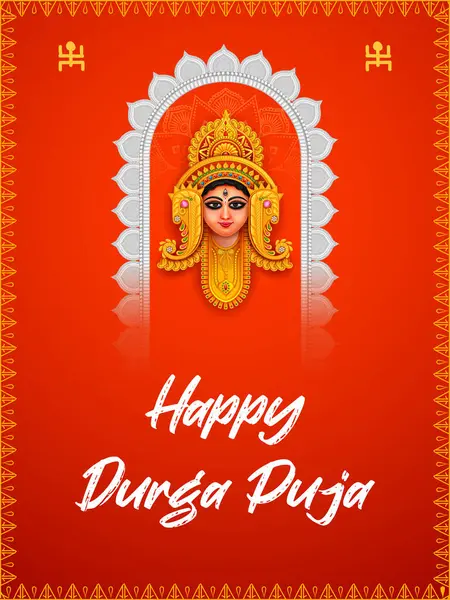 Illustration Goddess Durga Face Happy Durga Puja Subh Navratri Indian — Stok Vektör