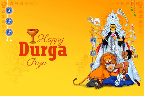 Illustration Goddess Durga Face Happy Durga Puja Subh Navratri Indian — Wektor stockowy