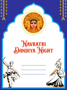 Hindistan Navratri Dussehra festivali için disko Garba Gece afiş Dandiya oynayan çift illüstrasyon