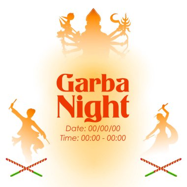 Hindistan Navratri Dussehra festivali için disko Garba Gece afiş Dandiya oynayan çift illüstrasyon