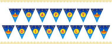 Hindistan 'ın ışık festivali için Mutlu Diwali Tatil arka planında kapı asma ve toran süslemesi için kağıt pankartın çizimi