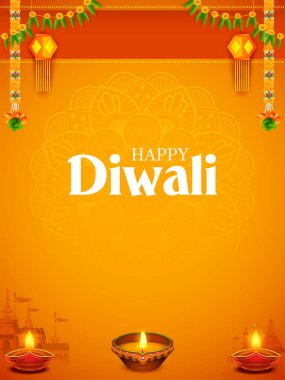 Hindistan 'ın ışık festivali için Mutlu Diwali Tatil arka planında yanan diya' nın bir gösterimi