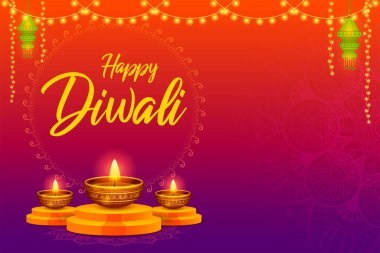 Hindistan 'ın ışık festivali için Mutlu Diwali Tatil arka planında yanan diya' nın bir gösterimi