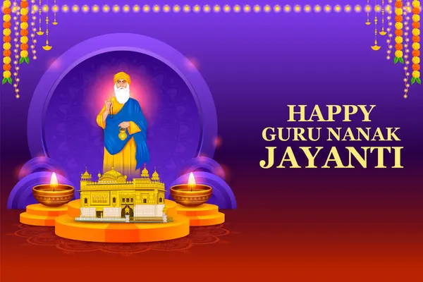 Ilustración Happy Gurpurab Guru Nanak Jayanti Festival Fondo Celebración Sikh — Archivo Imágenes Vectoriales
