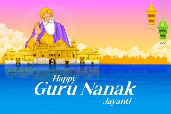 Illustration Happy Gurpurab Guru Nanak Jayanti Festival Sikh Celebration Background — Stock Vector