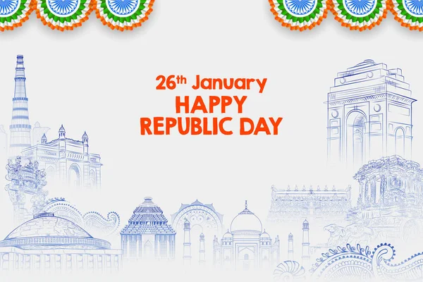Illustration Tricolor Banner Indian Flag 26Th January Happy Republic Day — Stock Vector