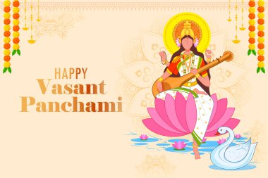 Vasant Panchami Hindistan festivali için Bilgelik Tanrıçası Saraswati 'nin resmi