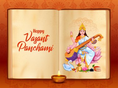 illustration of Goddess of Wisdom Saraswati for Vasant Panchami India festival background clipart