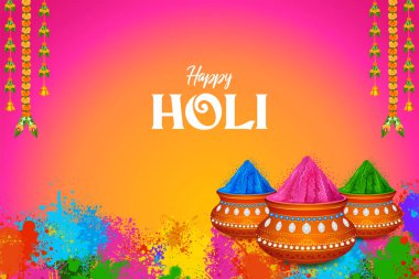 Hindistan renk festivali için Mutlu Holi arkaplan tasarımı için soyut renkli sıçrama resmi tanıtım ve reklam afişi için tebrik kutlaması
