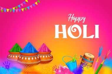 Hindistan renk festivali için Mutlu Holi arkaplan tasarımı için soyut renkli sıçrama resmi tanıtım ve reklam afişi için tebrik kutlaması