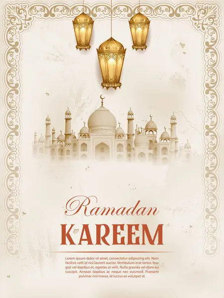 이슬람 축제에 라마단 카림의 인사말을 등불을 스톡 일러스트레이션