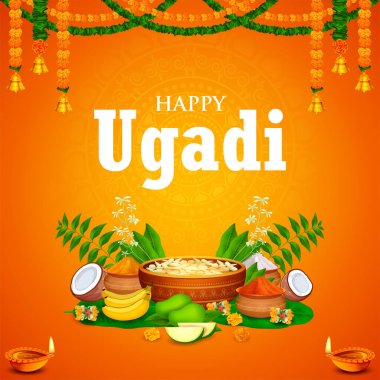 illustration of traditional festival holiday background for the New Year s Day for the states of Andhra Pradesh, Telangana, and Karnataka in India clipart