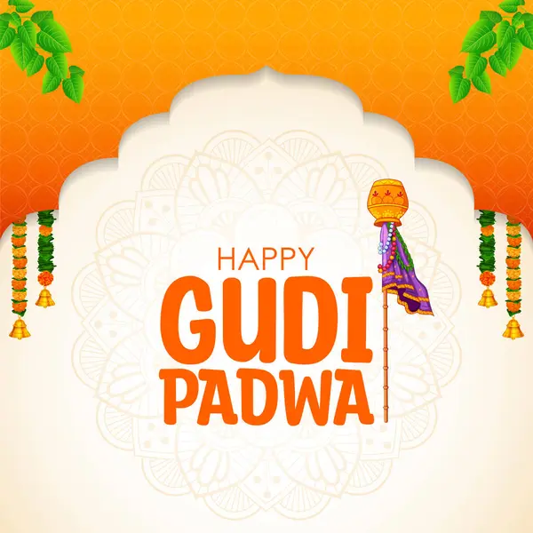Ilustración Celebración Del Año Nuevo Lunar Gudi Padwa Maharashtra India — Vector de stock