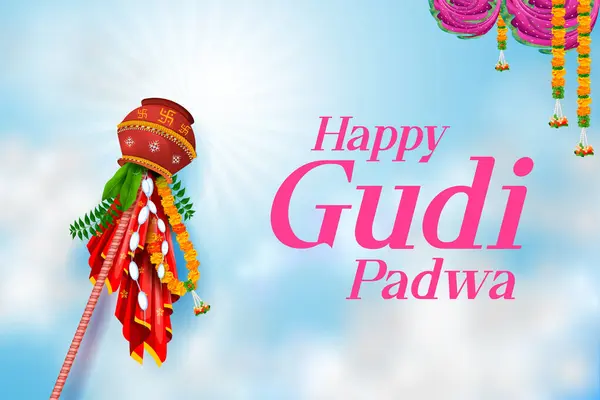 Hindistan Maharashtra Gudi Padwa Lunar Yeni Yıl Kutlaması — Stok Vektör