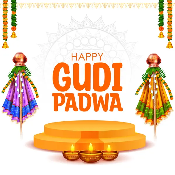 Ilustrace Gudi Padwa Lunar Novoroční Oslavy Indické Maháráštra — Stockový vektor