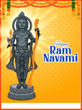 illustration of Lord Rama with bow arrow with Hindi text meaning Shree Ram Navami celebration background for religious holiday of India clipart