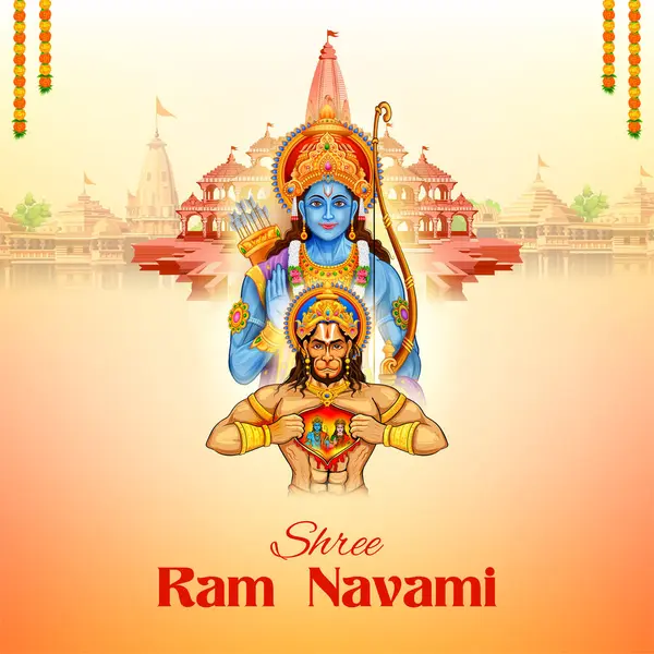 Illusztráció Rama Íjjal Nyíl Hindi Szöveg Jelentése Shree Ram Navami Stock Illusztrációk