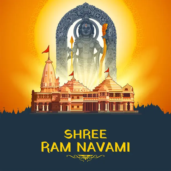 Illusztráció Rama Íjjal Nyíl Hindi Szöveg Jelentése Shree Ram Navami Vektor Grafikák