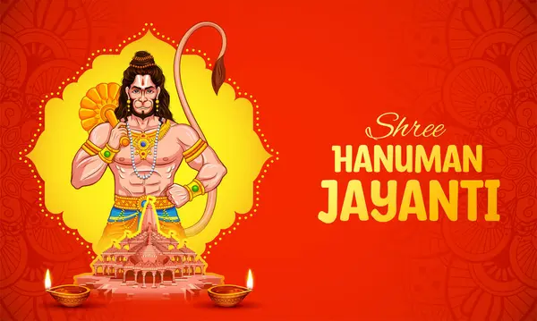 Illustration Von Lord Hanuman Für Hanuman Jayanti Janmotsav Feier Hintergrund — Stockvektor