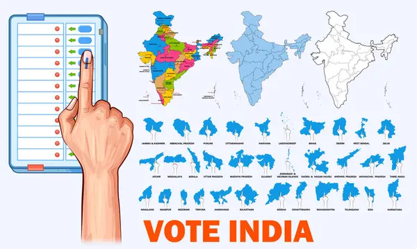 Ilustracja Indyjskich Ludzi Ręka Znakiem Głosowania Pokazująca Ogólne Wybory Indii Ilustracja Stockowa