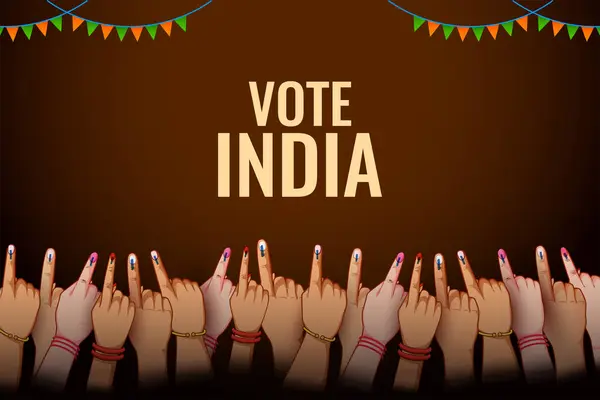 Ilustração Povo Indiano Mão Com Sinal Voto Mostrando Eleição Geral Vetor De Stock