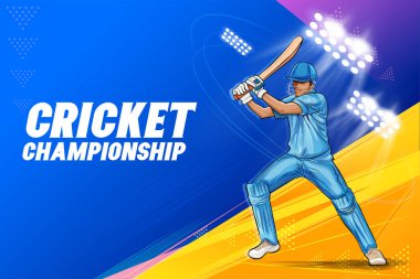 Beyzbol arka planında kriket şampiyonluğu oynayan vurucu oyuncu çizimi