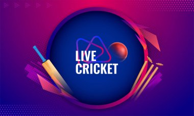 Spor arka planında kriket şampiyonası sopası ve topunun gösterimi