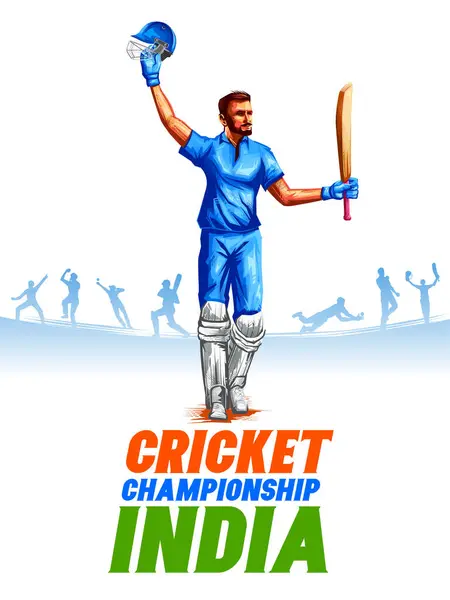 Illustration Joueur Batsman Jouant Championnat Cricket Sur Fond Sportif Illustrations De Stock Libres De Droits