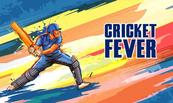 Beyzbol Arka Planında Kriket Şampiyonluğu Oynayan Vurucu Oyuncu Çizimi Vektör Grafikler